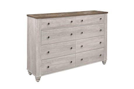 Nashville Two-tone Antique White/Brown Melamine Transitional Rustic Faux Wood Panel Bedroom Set - Ella Furniture