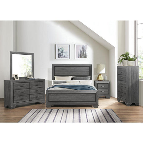 Beechnut Gray Modern Contemporary Sleek Faux Wood Veneer, Wood And Engineered Wood Queen Panel Bed - Ella Furniture