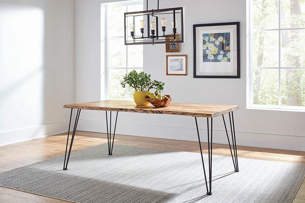 Sherman Rectangular Dining Table Natural Acacia And Matte Black - Ella Furniture