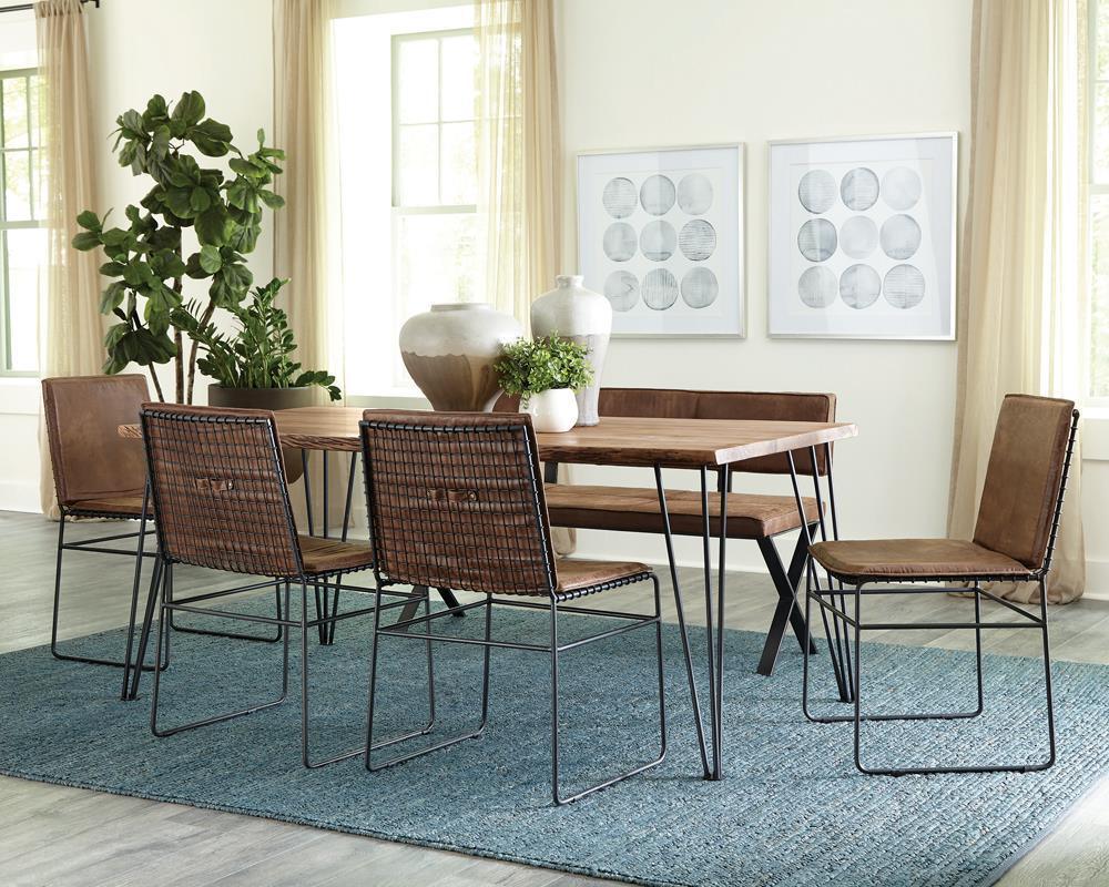 Sherman Rectangular Dining Table Natural Acacia And Matte Black - Ella Furniture