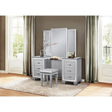 Allura Silver Faux Alligator Embossed Wood And Engineered Wood Vanity Dresser With Mirror - Ella Furniture