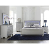 Allura Silver Wood And Engineered Wood Faux Leather Upholstered Headboard Tufted Full Bed, LED - Ella Furniture