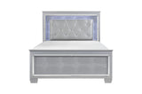 Allura Silver Contemporary Solid Wood Faux Leather Upholstered Tufted LED Panel Bedroom Set - Ella Furniture