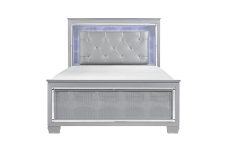 Allura Silver Contemporary Solid Wood Faux Leather Upholstered Tufted LED Panel Bedroom Set - Ella Furniture