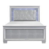 Allura Silver Wood And Engineered Wood Faux Leather Upholstered Headboard Tufted Full Bed, LED - Ella Furniture