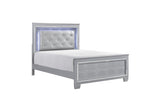 Allura Silver Contemporary Solid Wood Faux Leather Upholstered Tufted LED Panel Bedroom Set - Ella Furniture