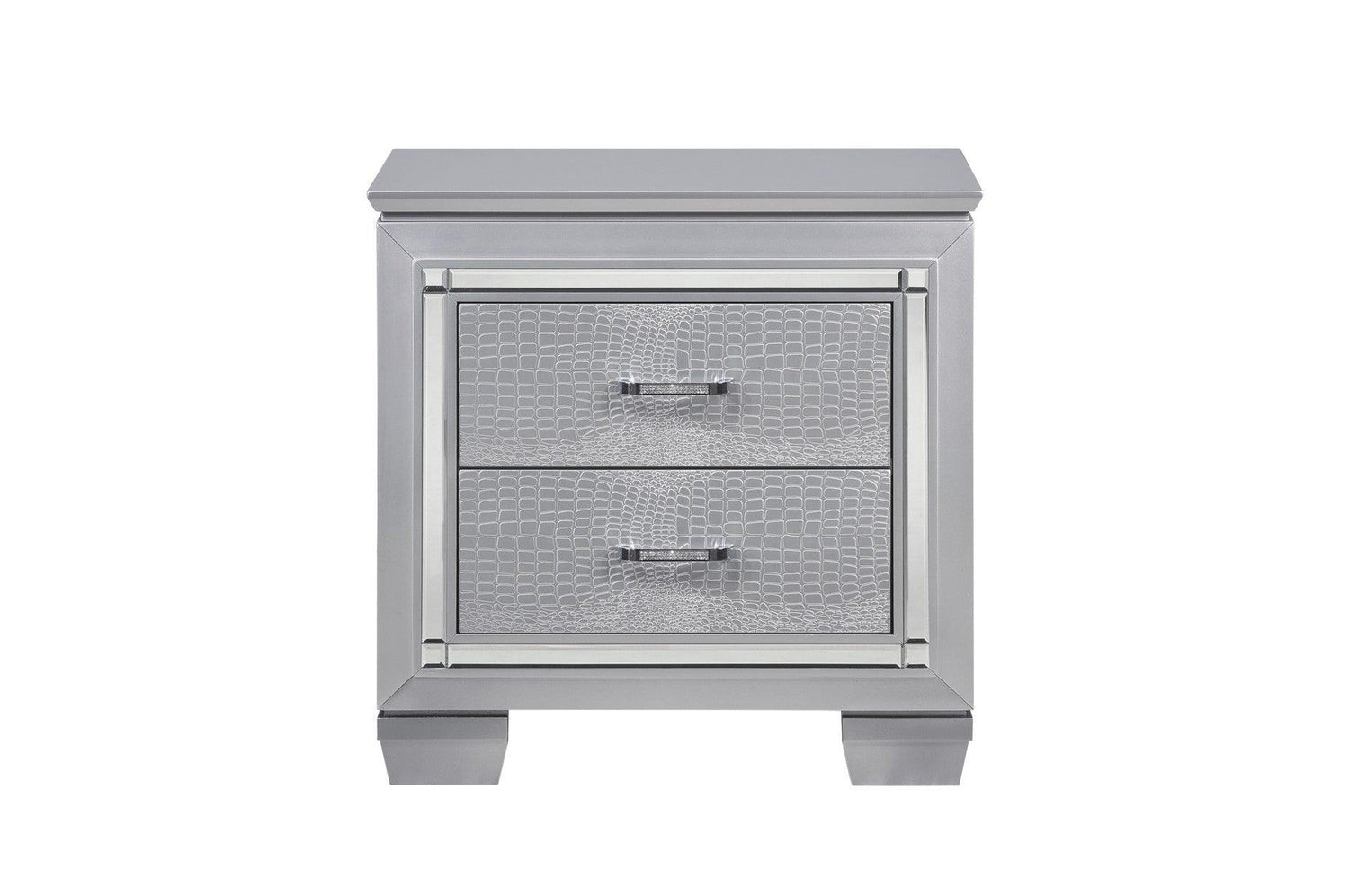Allura Silver Contemporary Solid Wood Faux Leather Upholstered Tufted LED Panel Bedroom Set - Ella Furniture