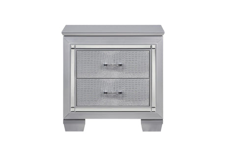 Allura Silver Contemporary Solid Wood Faux Leather Upholstered Tufted LED Panel Bedroom Set - Ella Furniture