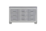 Allura Silver Contemporary Solid Wood Faux Leather Upholstered Tufted LED Panel Bedroom Set - Ella Furniture