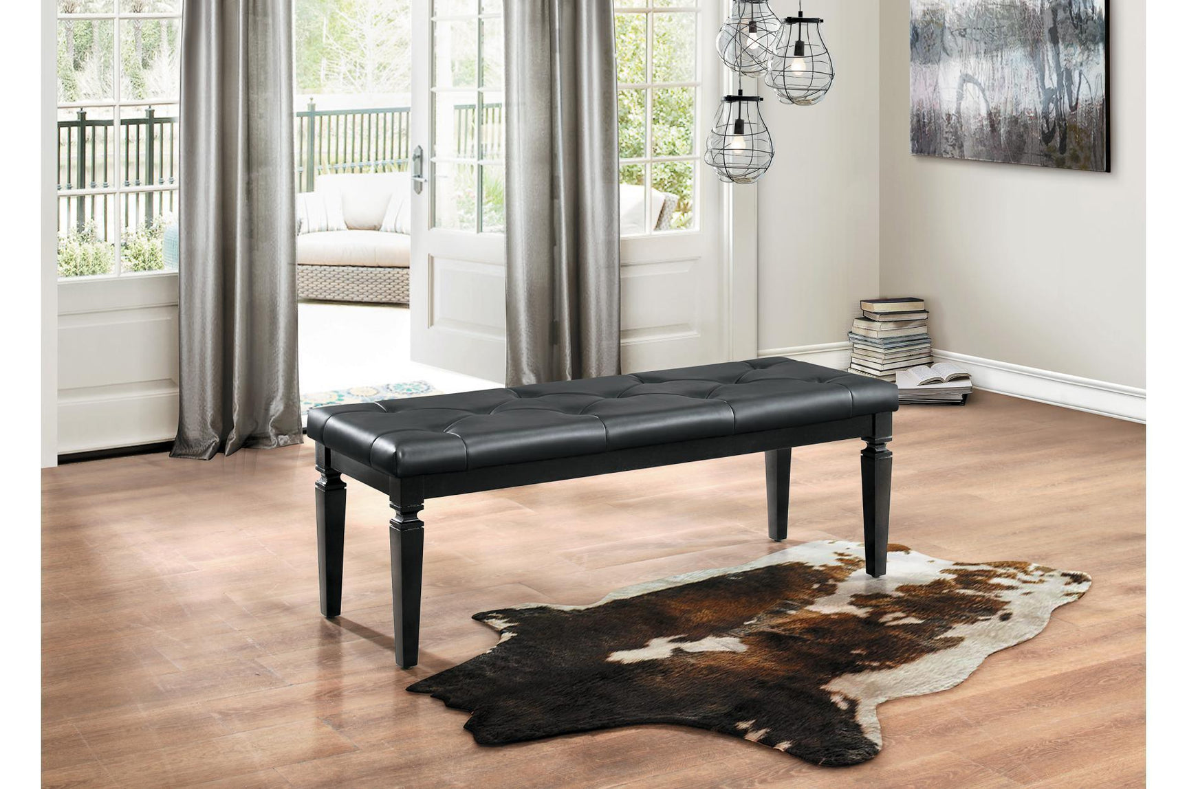 Allura Black Glamour Contemporary Solid Wood Faux Leather Upholstered Tufted LED Panel Bedroom Set - Ella Furniture