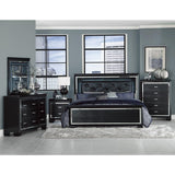 Allura Black Wood And Engineered Wood Faux Leather Upholstered Headboard Tufted Full Bed, LED - Ella Furniture