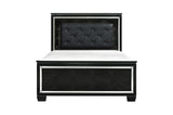 Allura Black Glamour Contemporary Solid Wood Faux Leather Upholstered Tufted LED Panel Bedroom Set - Ella Furniture