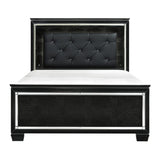 Allura Black Contemporary Wood Faux Leather Upholstered Tufted Queen Panel Bed, LED Lighting - Ella Furniture