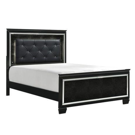 Allura Black Contemporary Wood And Engineered Wood Faux Leather Upholstered Tufted King LED Bed - Ella Furniture