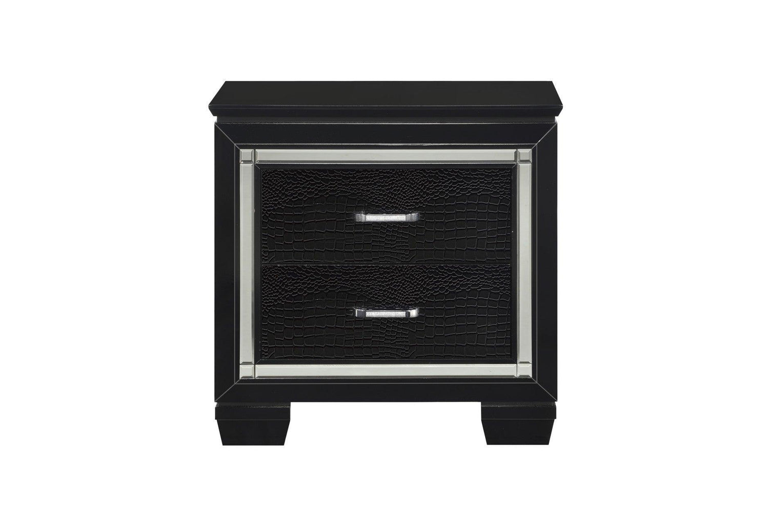 Allura Black Glamour Contemporary Solid Wood Faux Leather Upholstered Tufted LED Panel Bedroom Set - Ella Furniture