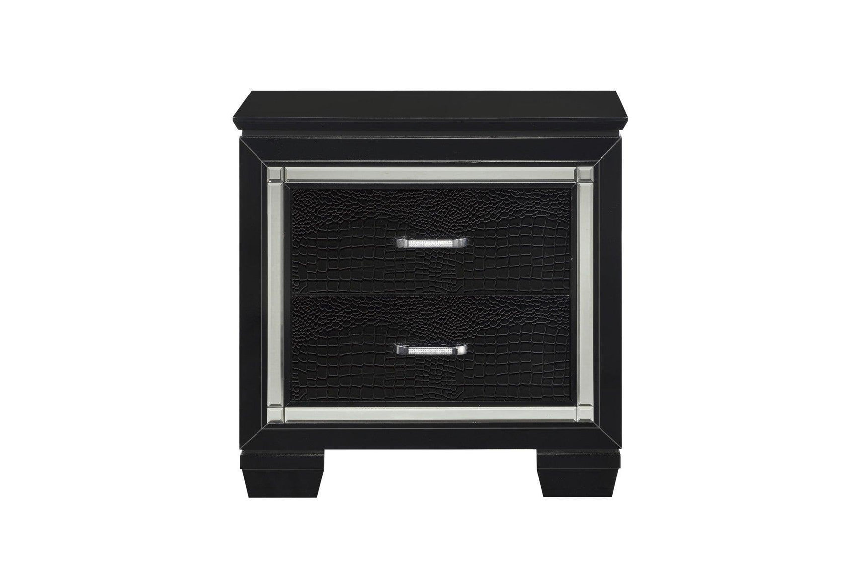 Allura Black Glamour Contemporary Solid Wood Faux Leather Upholstered Tufted LED Panel Bedroom Set - Ella Furniture