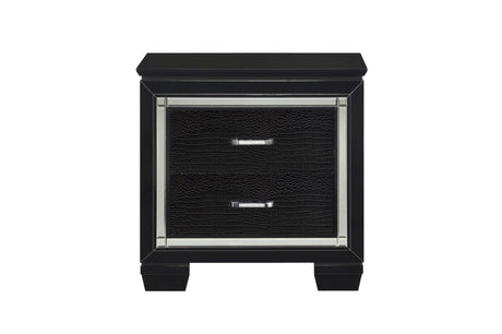 Allura Black Glamour Contemporary Solid Wood Faux Leather Upholstered Tufted LED Panel Bedroom Set - Ella Furniture