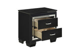 Allura Black Glamour Contemporary Solid Wood Faux Leather Upholstered Tufted LED Panel Bedroom Set - Ella Furniture