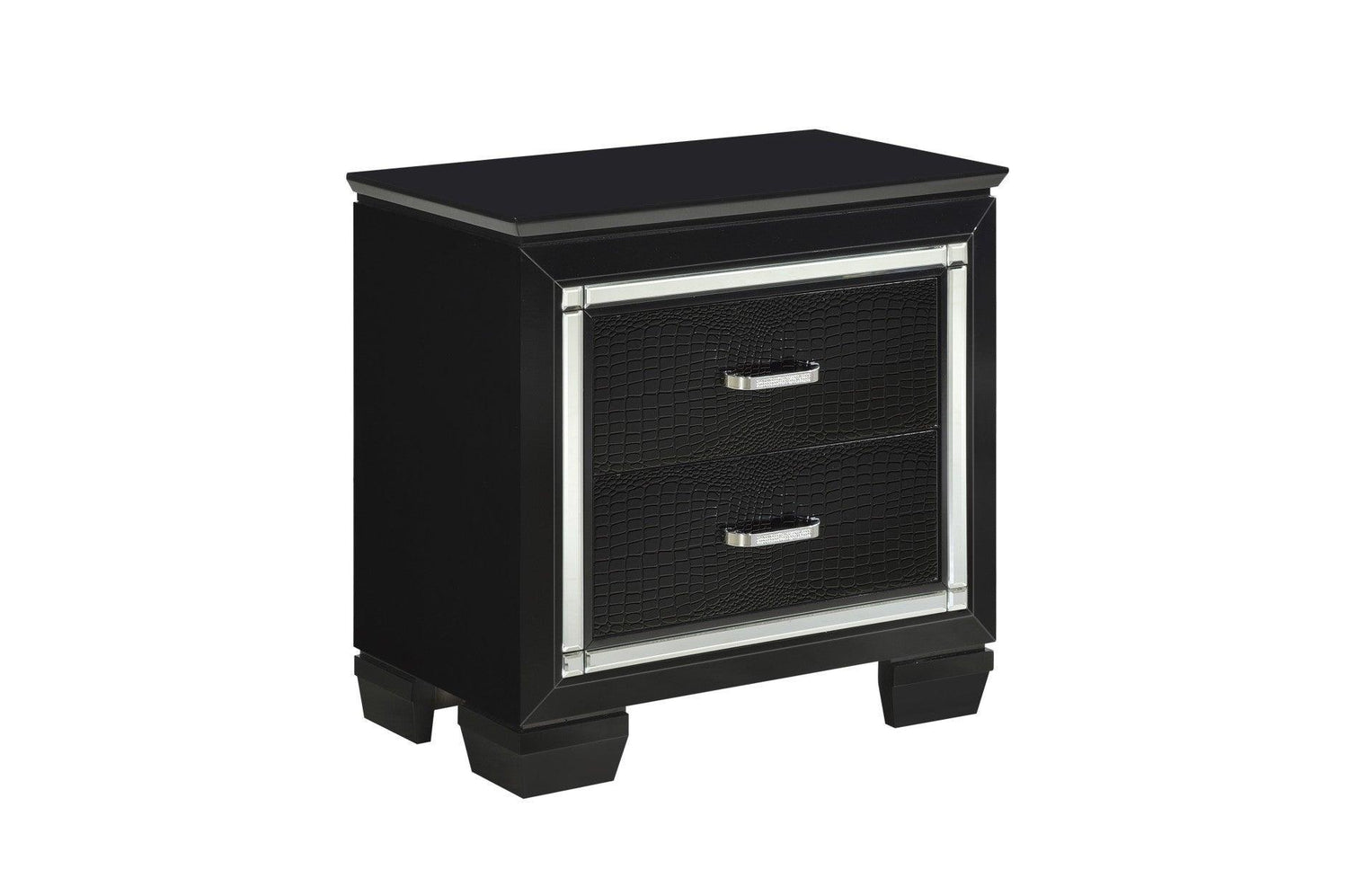 Allura Black Glamour Contemporary Solid Wood Faux Leather Upholstered Tufted LED Panel Bedroom Set - Ella Furniture