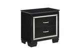 Allura Black Glamour Contemporary Solid Wood Faux Leather Upholstered Tufted LED Panel Bedroom Set - Ella Furniture