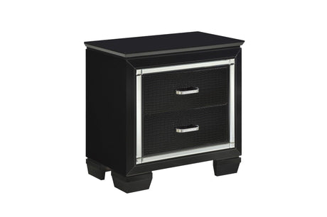 Allura Black Glamour Contemporary Solid Wood Faux Leather Upholstered Tufted LED Panel Bedroom Set - Ella Furniture
