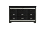 Allura Black Glamour Contemporary Solid Wood Faux Leather Upholstered Tufted LED Panel Bedroom Set - Ella Furniture