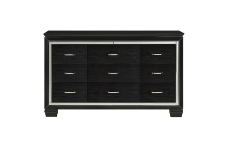 Allura Black Glamour Contemporary Solid Wood Faux Leather Upholstered Tufted LED Panel Bedroom Set - Ella Furniture