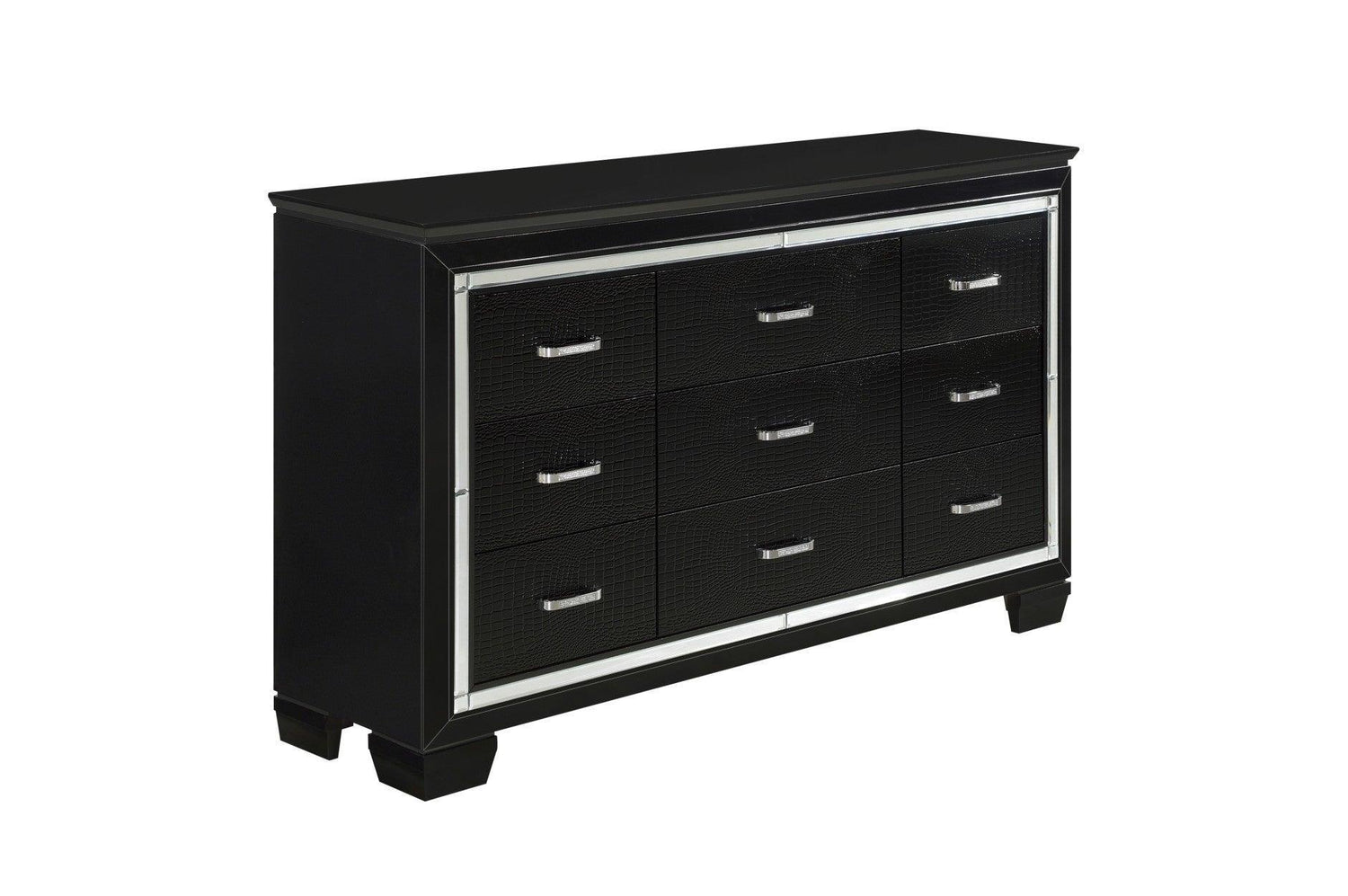 Allura Black Glamour Contemporary Solid Wood Faux Leather Upholstered Tufted LED Panel Bedroom Set - Ella Furniture