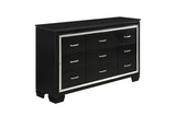 Allura Black Glamour Contemporary Solid Wood Faux Leather Upholstered Tufted LED Panel Bedroom Set - Ella Furniture