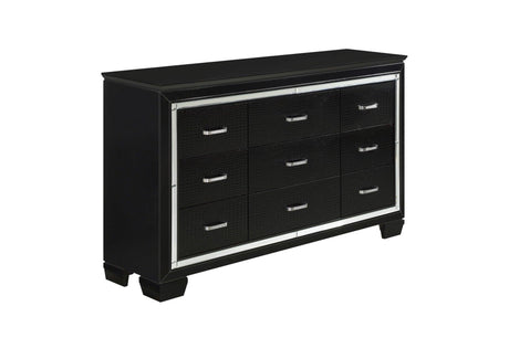 Allura Black Glamour Contemporary Solid Wood Faux Leather Upholstered Tufted LED Panel Bedroom Set - Ella Furniture