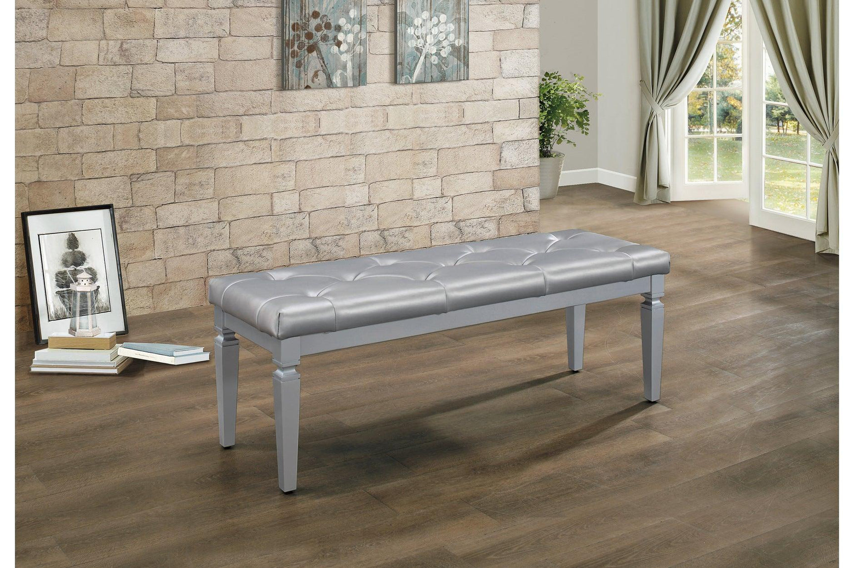 Allura Silver Contemporary Solid Wood Faux Leather Upholstered Tufted LED Panel Bedroom Set - Ella Furniture