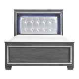 Allura Gray Contemporary Wood And Engineered Wood Faux Leather Upholstered Tufted King LED Bed - Ella Furniture
