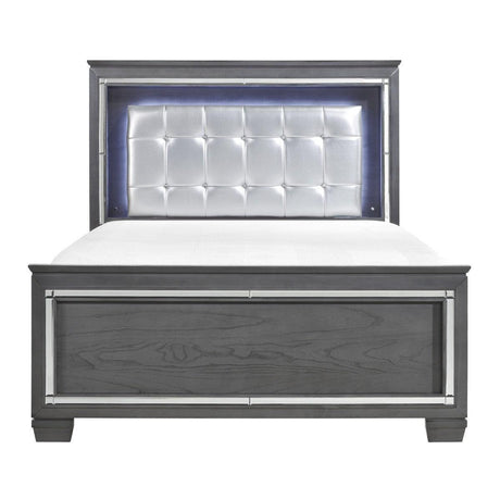 Allura Gray Contemporary Wood And Engineered Wood Faux Leather Upholstered Tufted King LED Bed - Ella Furniture