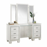 Allura White Faux Alligator Embossed Wood And Engineered Wood Vanity Dresser With Mirror - Ella Furniture
