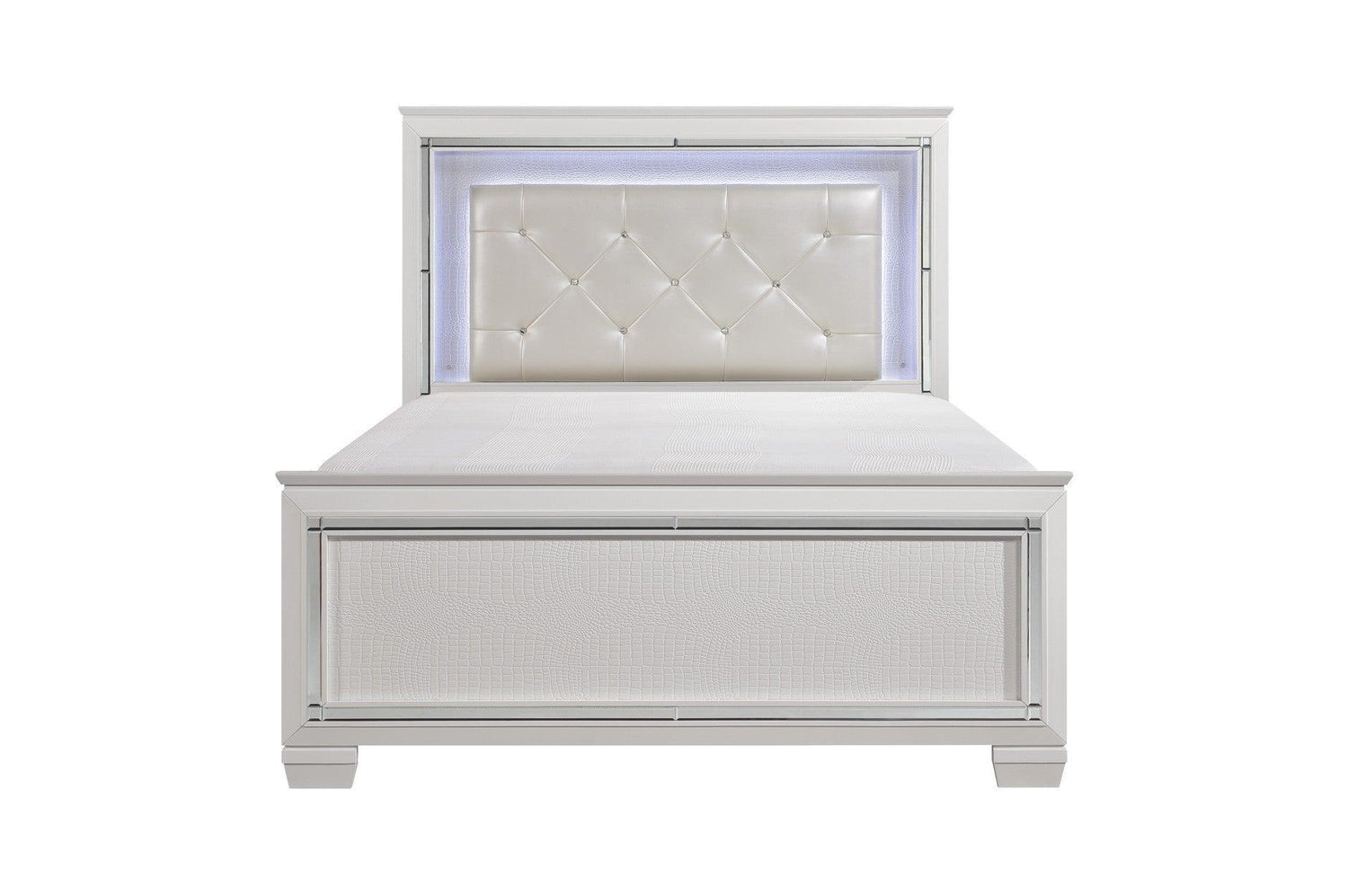 Allura White Modern Contemporary Solid Wood Faux Leather Upholstered Tufted LED Panel Bedroom Set - Ella Furniture