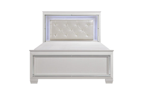 Allura White Modern Contemporary Solid Wood Faux Leather Upholstered Tufted LED Panel Bedroom Set - Ella Furniture