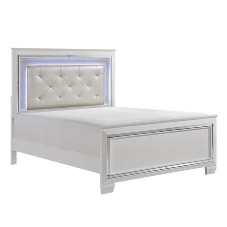 Allura White Contemporary Wood And Engineered Wood Faux Leather Upholstered Tufted LED King Bed - Ella Furniture