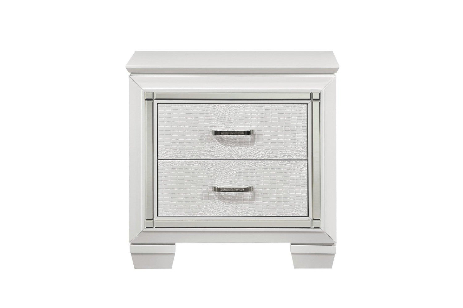 Allura White Modern Contemporary Solid Wood Faux Leather Upholstered Tufted LED Panel Bedroom Set - Ella Furniture