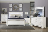 Allura White Modern Contemporary Solid Wood Faux Leather Upholstered Tufted LED Panel Bedroom Set - Ella Furniture