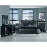 Allura Black Contemporary Wood And Engineered Wood Faux Leather Upholstered Tufted King LED Bed - Ella Furniture
