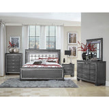 Allura Gray Contemporary Wood And Engineered Wood Faux Leather Upholstered Tufted King LED Bed - Ella Furniture
