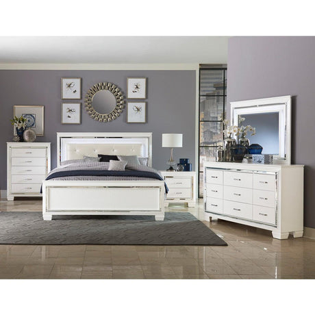 Allura White Contemporary Wood And Engineered Wood Faux Leather Upholstered Tufted LED King Bed - Ella Furniture