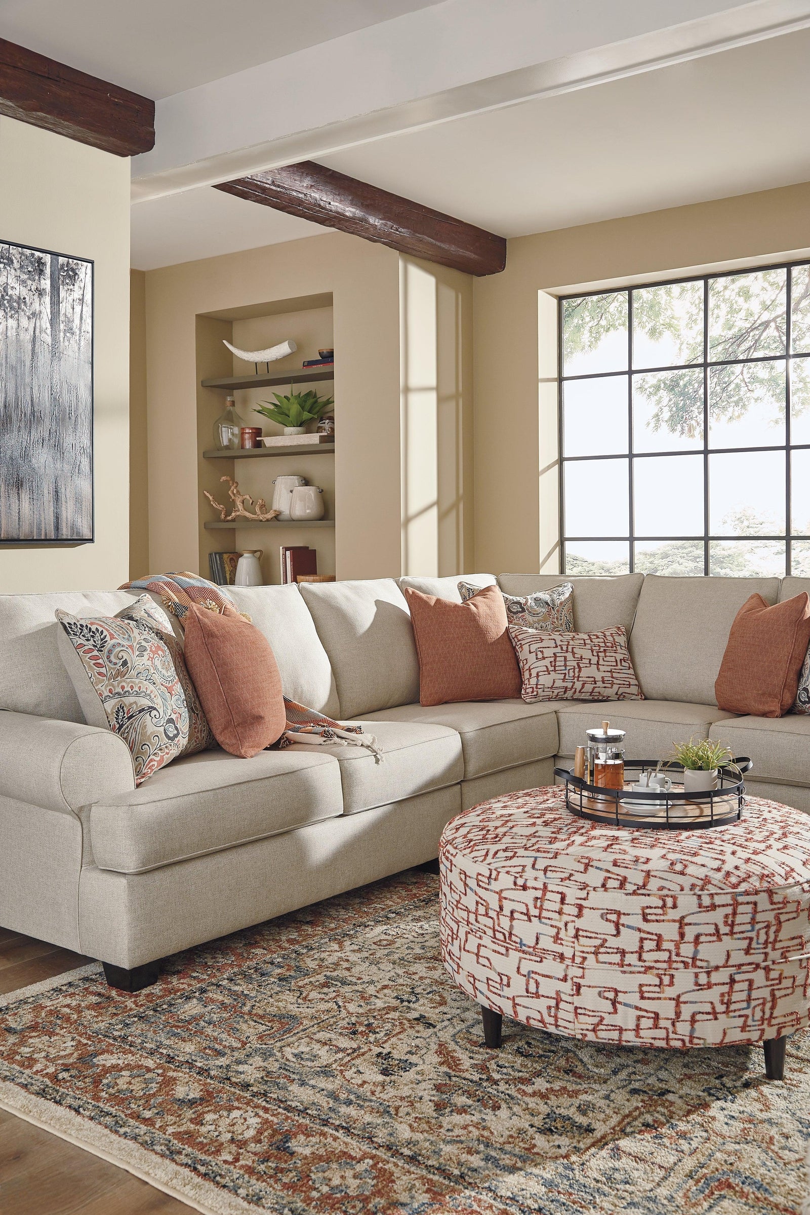 Amici Linen 3-Piece Sectional With Ottoman - Ella Furniture
