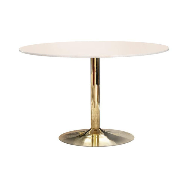 Kella Round Dining Table Natural Marble And Gold - Ella Furniture