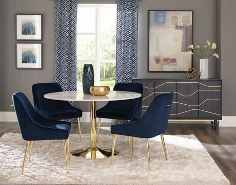 Kella Natural Marble And Gold Circular Dining Room Set - Ella Furniture