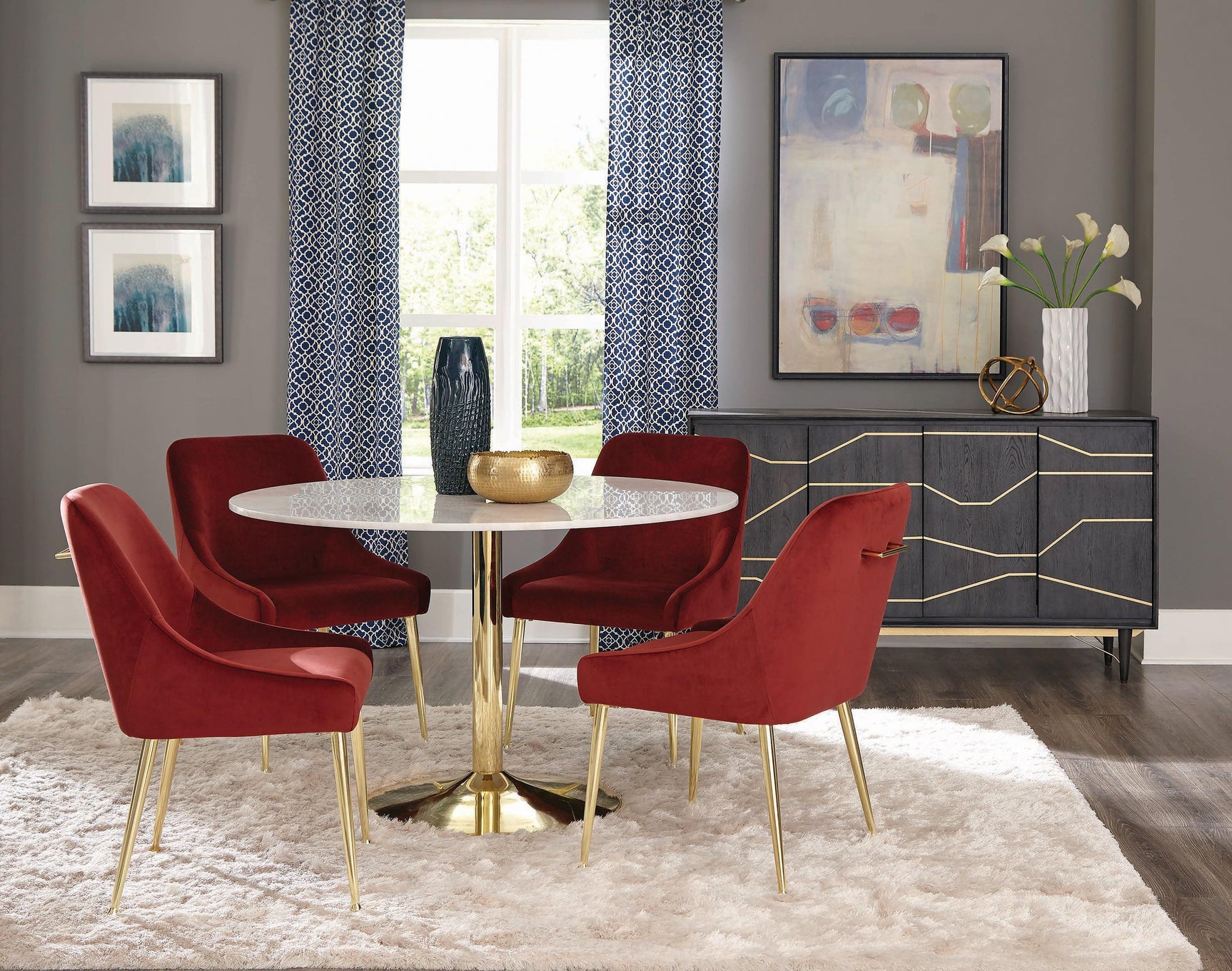 Kella Round Dining Table Natural Marble And Gold - Ella Furniture