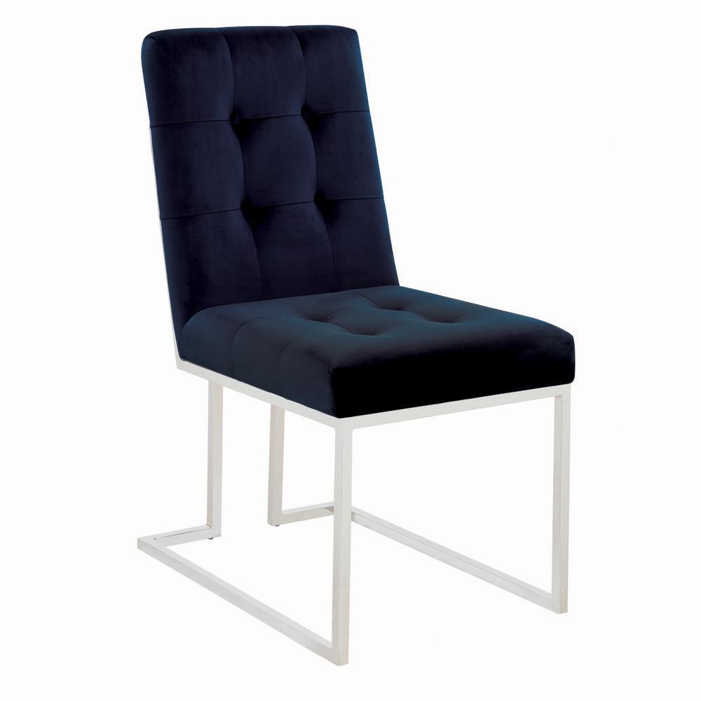 Cisco Upholstered Dining Chairs Ink Blue And Chrome (Set Of 2) - Ella Furniture