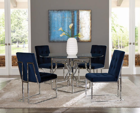 Cisco Upholstered Dining Chairs Ink Blue And Chrome (Set Of 2) - Ella Furniture