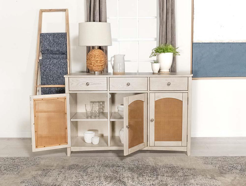 Kirby 3-Drawer Rectangular Server With Adjustable Shelves Natural And Rustic Off White - Ella Furniture