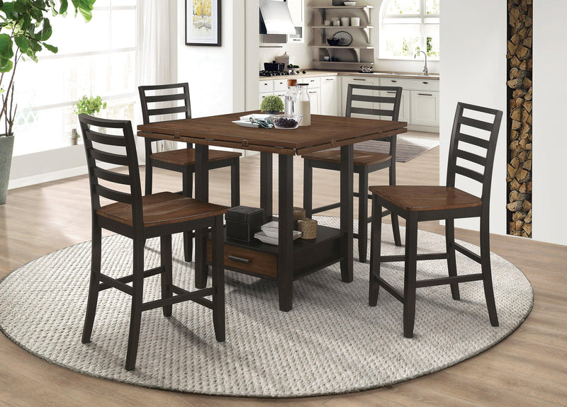 Sanford Round Counter Height Table With Drop Leaf Cinnamon And Espresso - Ella Furniture